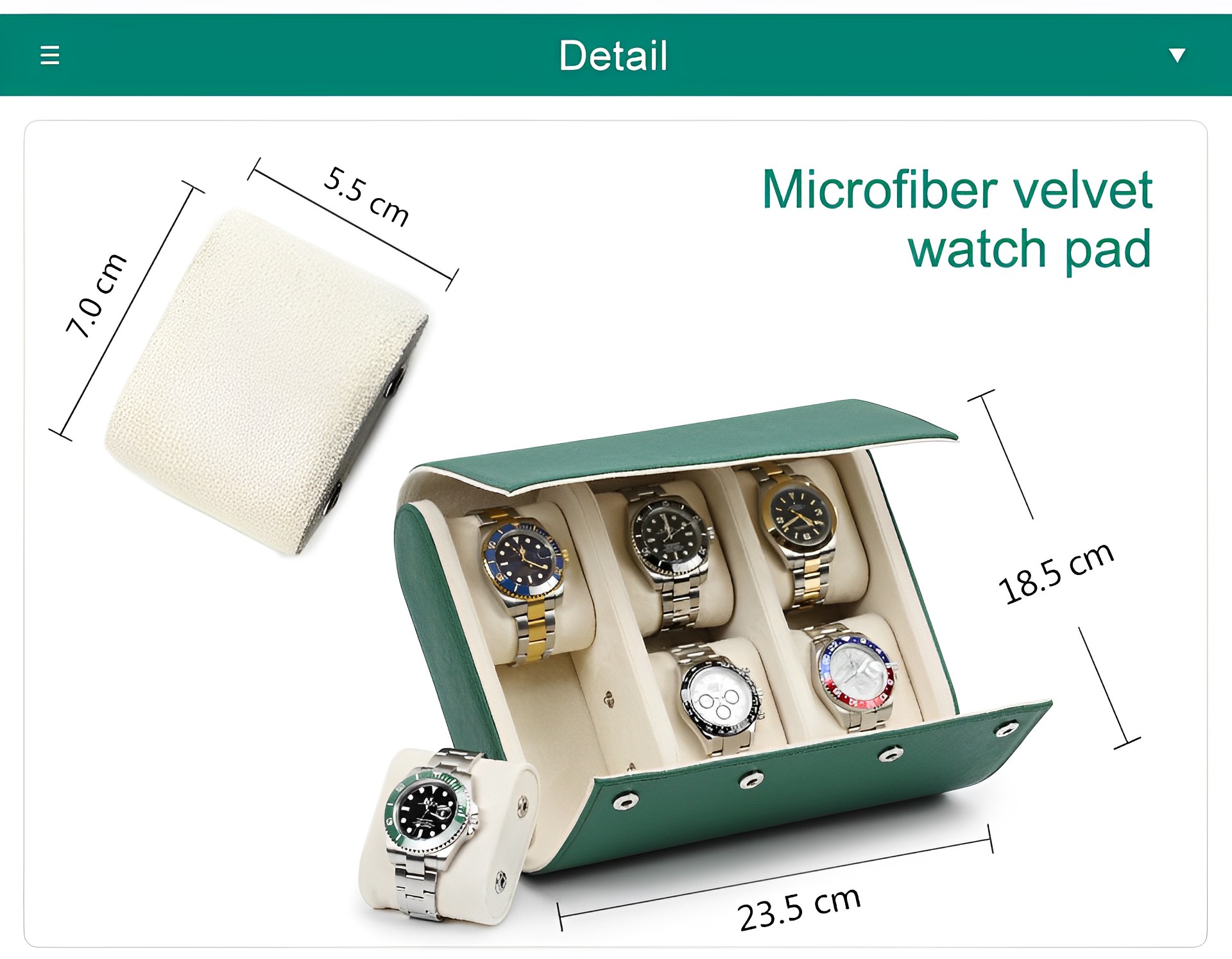 détails de la boîte à montre en cuir